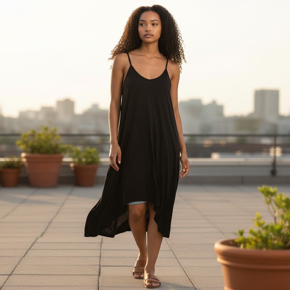 Nicole Miller New York Dress XL Black Excellent Handkerchief Hem Spaghetti Strap